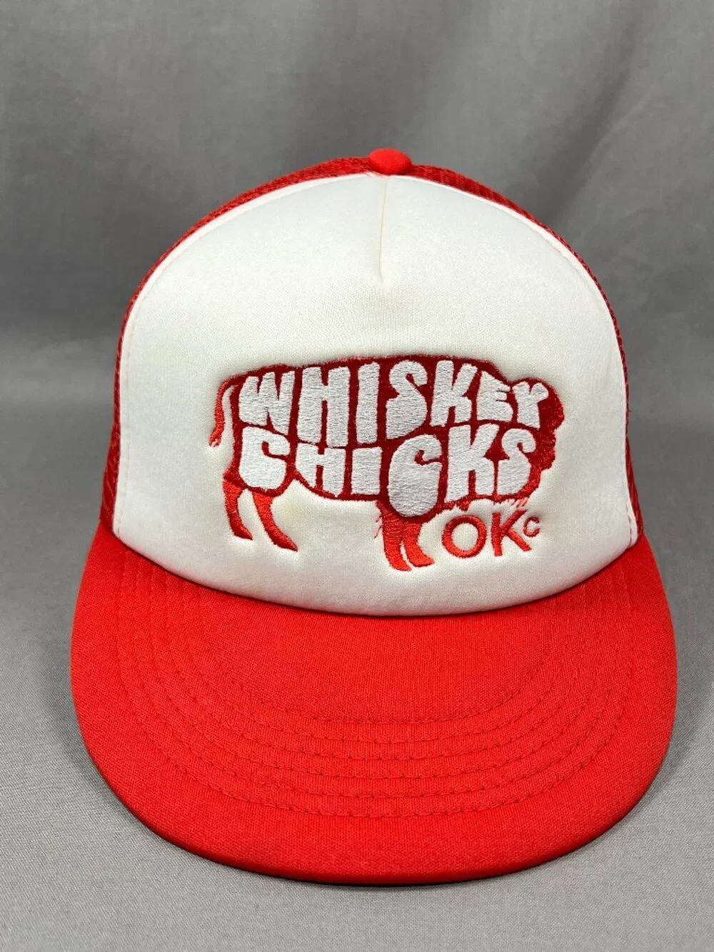 Whiskey Chicks OKC Oklahoma Snapback Hat Red White Buffalo Trucker Mesh Bar Cap